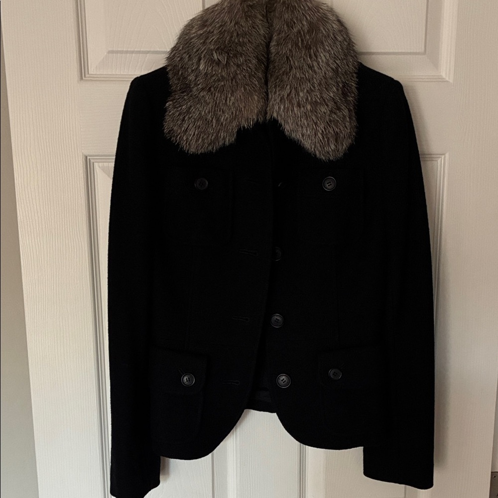 Women's Black Jacket with Faux Fur Collar